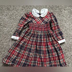 Red Plaid Long Sleeve Dress with White Collar